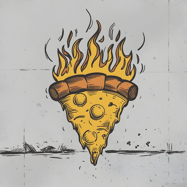 Um pedaço de pizza em chamas.