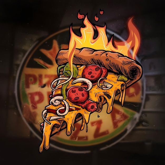 Um pedaço de pizza em chamas.