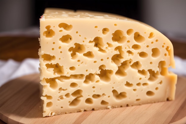 Foto um pedaço de queijo com buracos