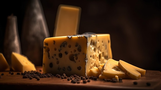 Um pedaço de queijo com gotas de chocolate