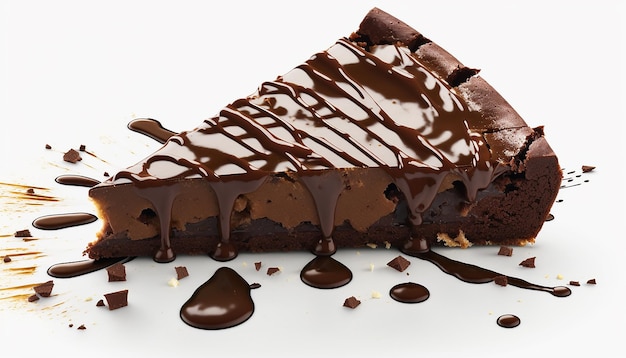 Um pedaço de torta de brownie de chocolate em um fundo branco Generative AI