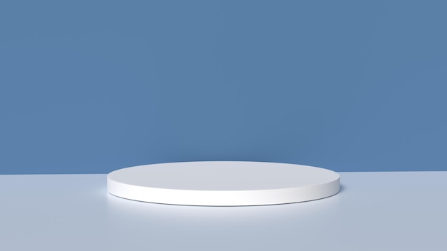 um pedestal branco em uma parede azul