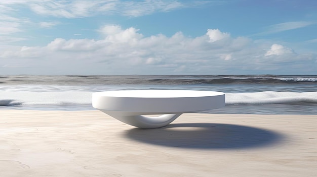 um pedestal branco oval à beira-mar renderização 3d no estilo de designs de palco minimalista