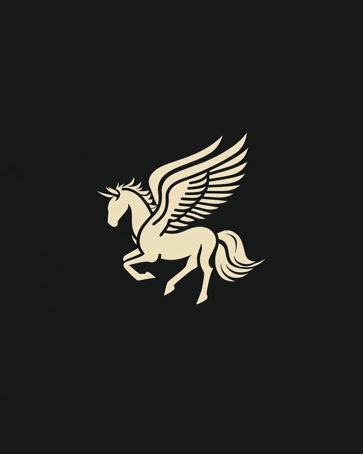 Foto um pegasus dourado com uma cauda dourada está em um fundo preto