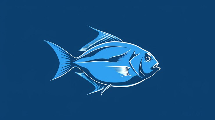 Foto um peixe azul em uma visão lateral ilustração simples contra um fundo azul
