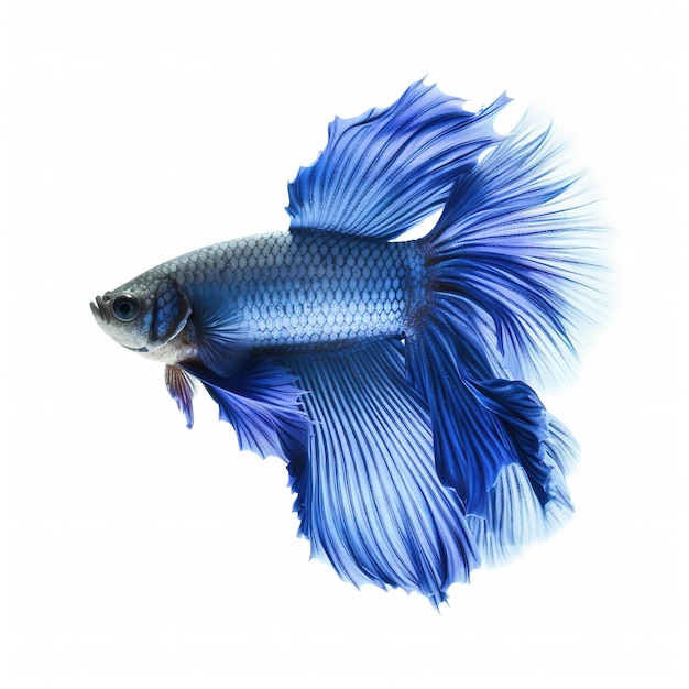 Um peixe betta azul com fundo branco