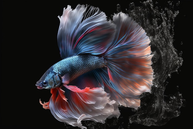 Um peixe betta nadando com sua cauda Generative AI