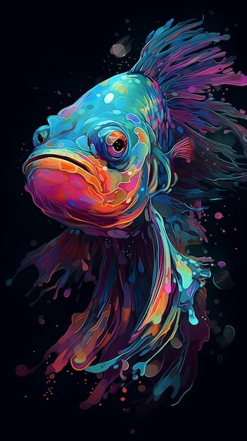 Um peixe colorido com um fundo preto