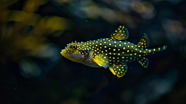 Foto um peixe com manchas amarelas.