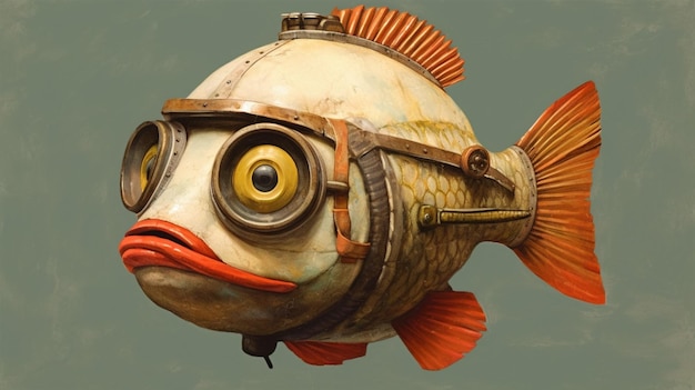 Um peixe com um capacete e óculos