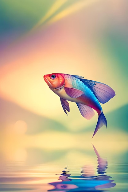 Um peixe com um fundo de arco-íris