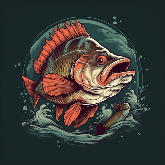 Um peixe com um peixe sobre um fundo escuro.