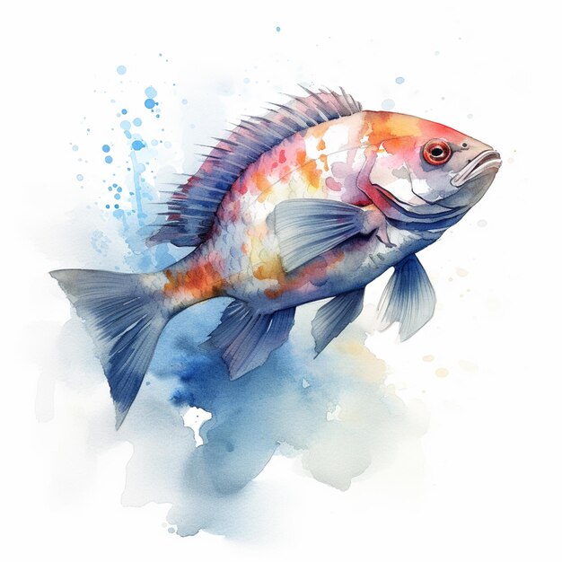 Foto um peixe com uma cauda vermelha e listras azuis na cauda