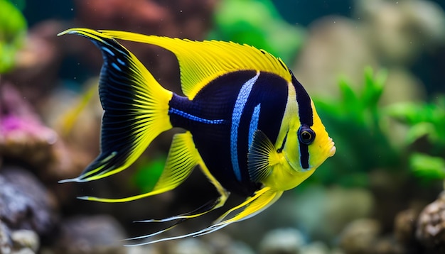 Foto um peixe de cor azul e amarela