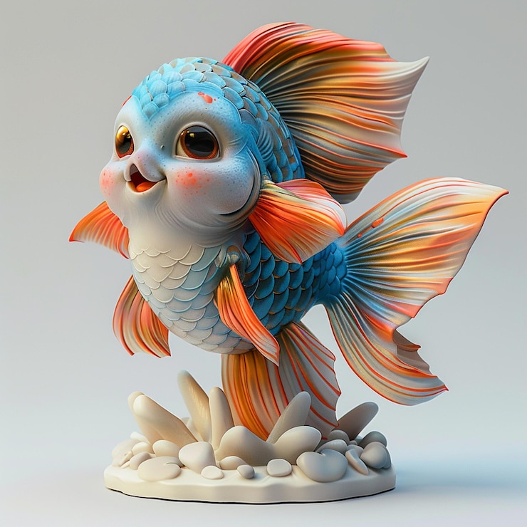 Foto um peixe de desenho animado com fundo branco