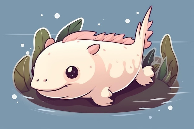 Um peixe de desenho animado com um rosto rosa e uma cauda branca que diz 'komodo' nele