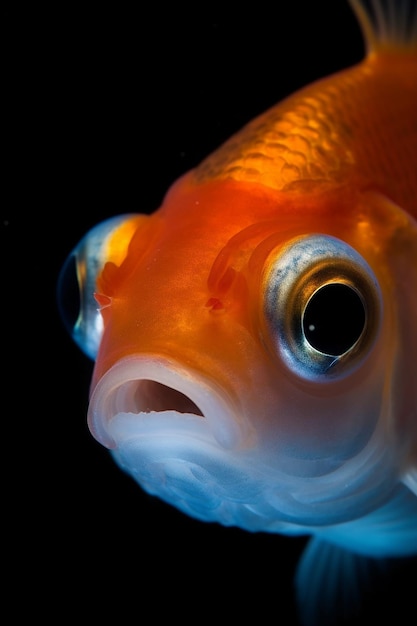 Um peixe de olhos azuis e fundo preto