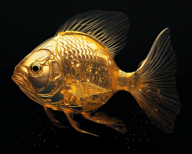 Foto um peixe dourado com um fundo preto e a palavra ouro nele