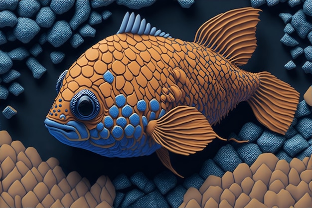 Um peixe-dourado de pixel