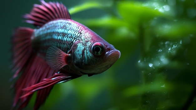 Um peixe em um tanque com fundo verde