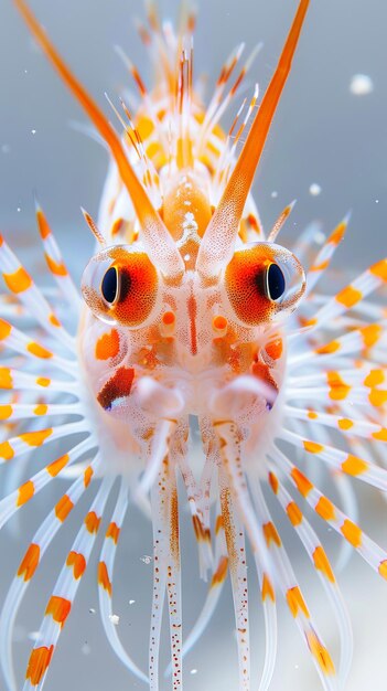 Foto um peixe-leão de listras vermelhas e brancas em close-up