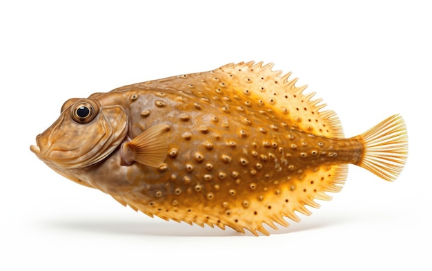 Um Peixe Linguado Dourado Espumante Isolado Em Fundo Branco