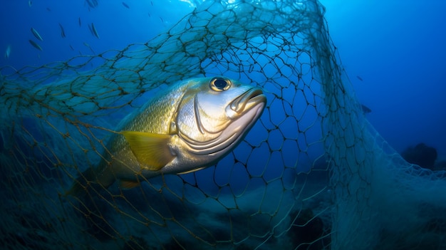 Um peixe preso em uma rede