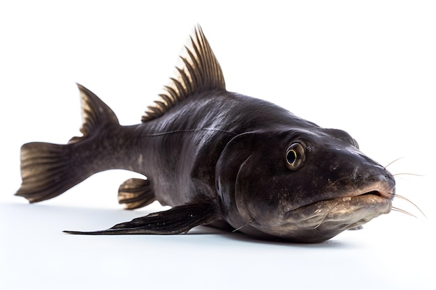 Um peixe preto com fundo branco