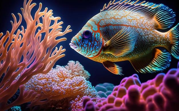 Um peixe que está em um recife de coral