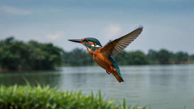 Foto um peixe-rei a banhar-se na água