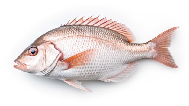 Um peixe snapper Vista superior de peixe cru snapper branco em fundo branco Generative Ai