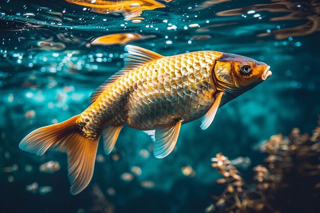 Um peixe vermelho solitário a nadar contra a correnteza