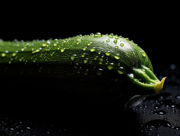 Um pepino verde com gotas de água nele