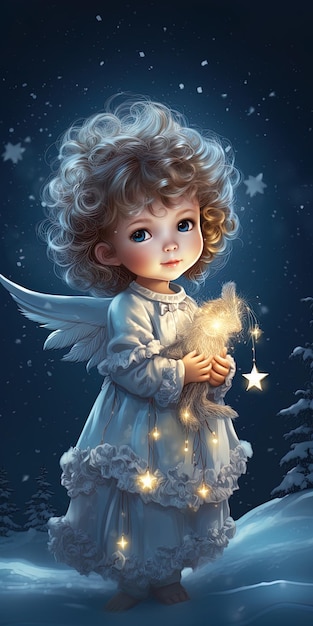 Um pequeno anjo com uma estrela no cabelo.
