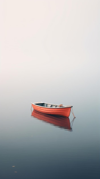 um pequeno barco flutuando em cima de um lago