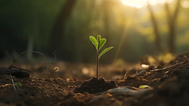 Um pequeno broto verde sai do chão Generative AI