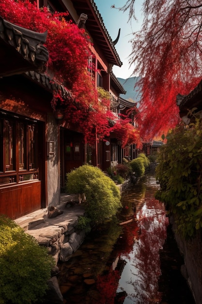 Um pequeno canal na cidade velha de lijiang