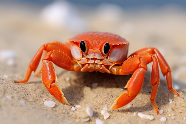 Um pequeno caranguejo na praia.