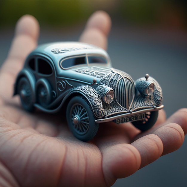 Um pequeno carrinho de brinquedo com a palavra "carro" na frente.