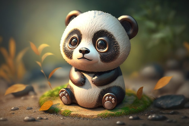 Um pequeno e fofo panda 3D gerado por IA