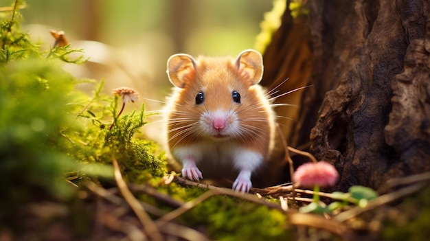 Um pequeno hamster bonito na grama.