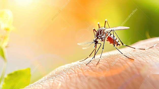 Um pequeno mosquito com a probóscide pronta para um banquete de sugadores de sangue.
