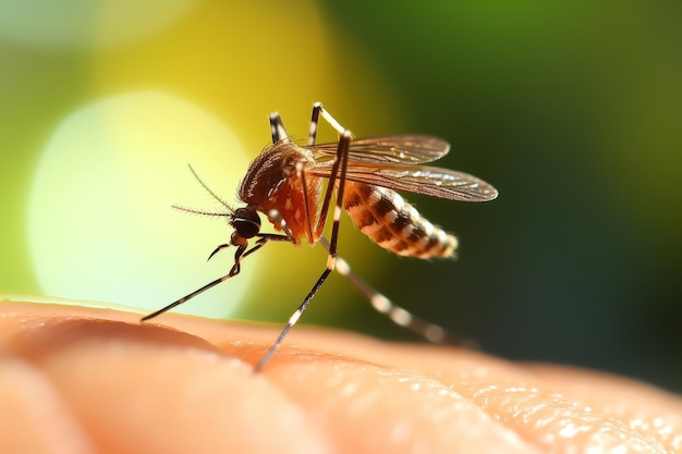 um pequeno mosquito em um braço humano