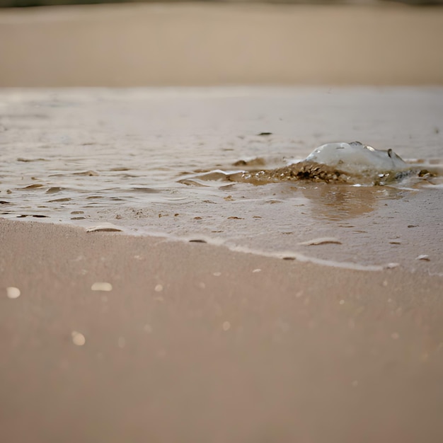 um pequeno objeto flutuando na água em uma praia
