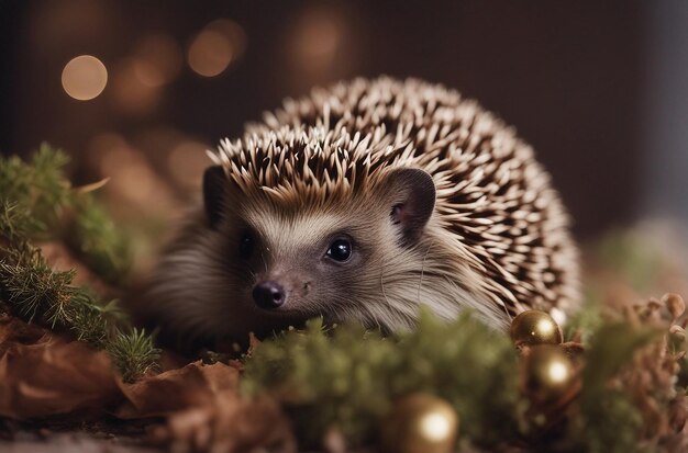 Foto um pequeno ouriço enrolado numa pequena bola parecendo absolutamente adorável