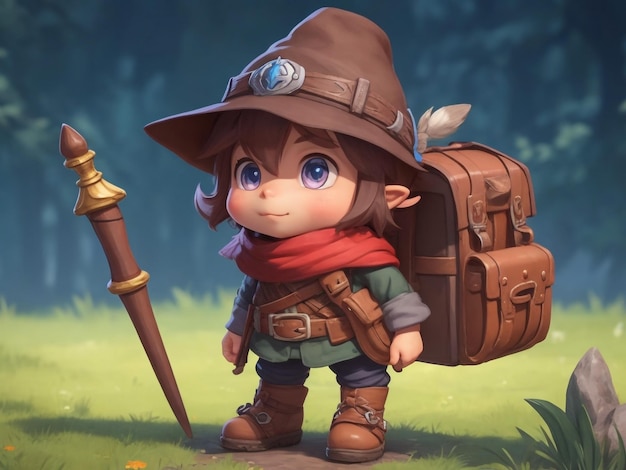 Foto um pequeno personagem de jogo aventureiro