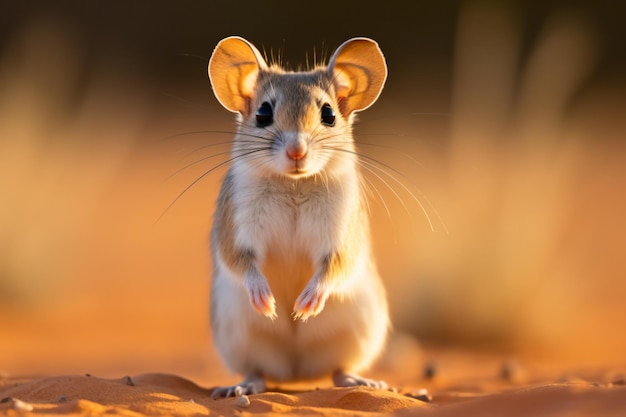 um pequeno rato apoiado nas patas traseiras