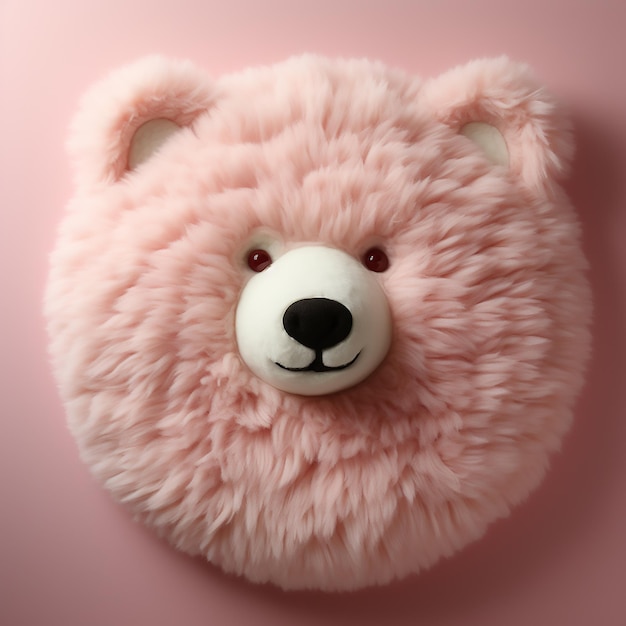 Foto um pequeno tapete em forma de cabeça de urso polar plano em uma parede rosa claro