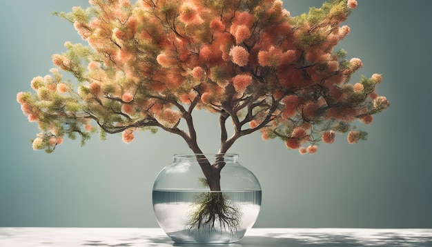 Foto um pequeno vaso com uma planta nele e um pequeno vaso com água nele