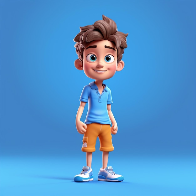 Um personagem 3d de menino com uma camisa azul gerado por Ai